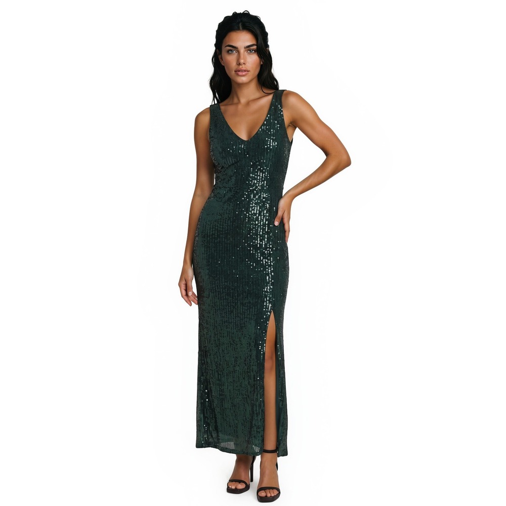 NEW Bailey Blue Green Maxi Dress Women's Size Small Sequin Slit Evening Gown